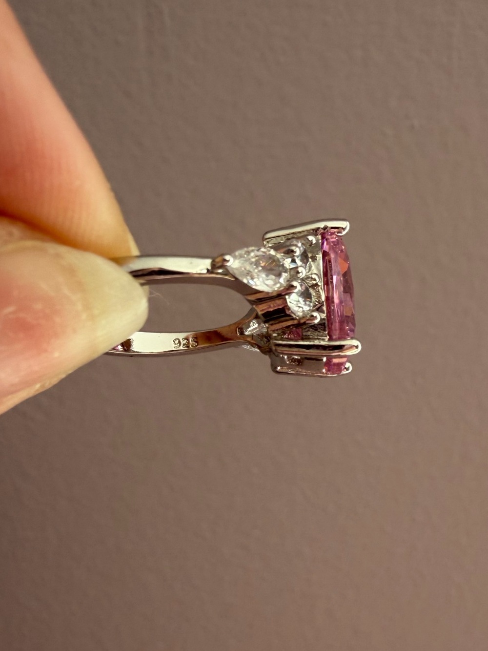 Pink Round-Cut Gemstone Statement Ring - Silver Setting - Picture 3 of 7